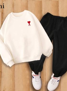 官方Ami srtp儿童运动套装2026年春秋季卫衣长裤男女童休闲两件套