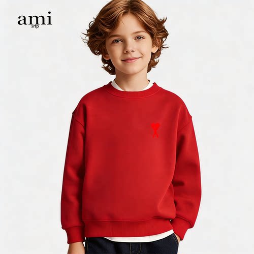 官方Ami srtp红色新年儿童卫衣2026年春秋男女童上衣长袖亲子装