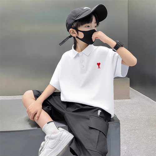 官方Ami srtp纯棉儿童polo衫短袖t恤2026夏季新款男女童宽松半袖