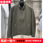 B1BDD4F04鸟家男装 秋冬新款 灰绿色立领绵羊皮休闲真皮皮衣外套潮