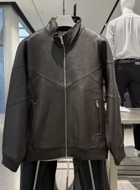 鸟家男装商场同款2025秋冬新款绵羊皮真皮夹克立领皮衣 B1BDF4F01