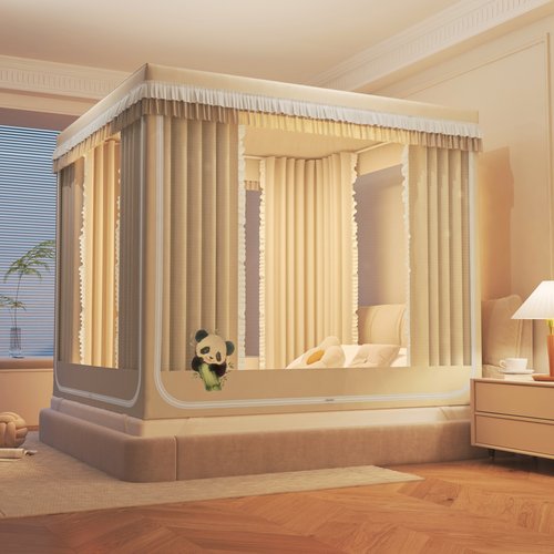 2025新款A类纯色三开门遮光帘坐床蚊帐家用防摔防尘卧室1.5米/1.8