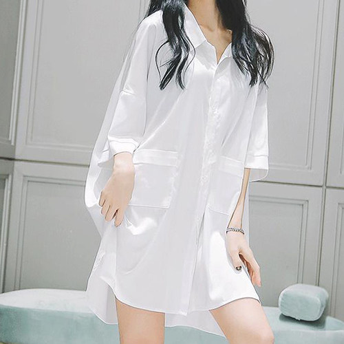 宽松男友风长款雪纺大码家居服