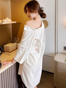 夏季雪纺衬衫睡衣睡裙女短袖宽松大码薄款性感白色可外穿家居服女