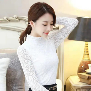 蕾丝打底衫长袖女加绒2025秋季新款女装洋气修身百搭白色女士上衣
