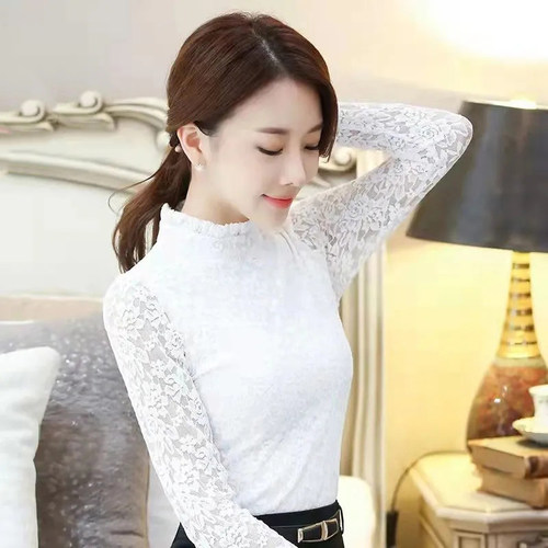 蕾丝打底衫长袖女加绒2025秋季新款女装洋气修身百搭白色女士上衣