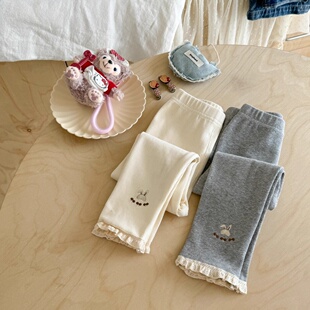 子女宝宝外穿长裤 女童春秋款 百搭花边裤 小女孩2025新款 洋气打底裤