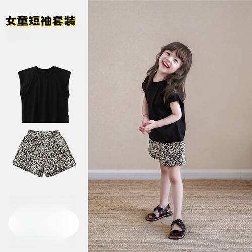 女童夏季套装豹纹裤子两件套