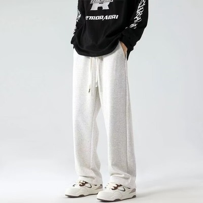 花灰色加绒卫裤男秋冬青少年