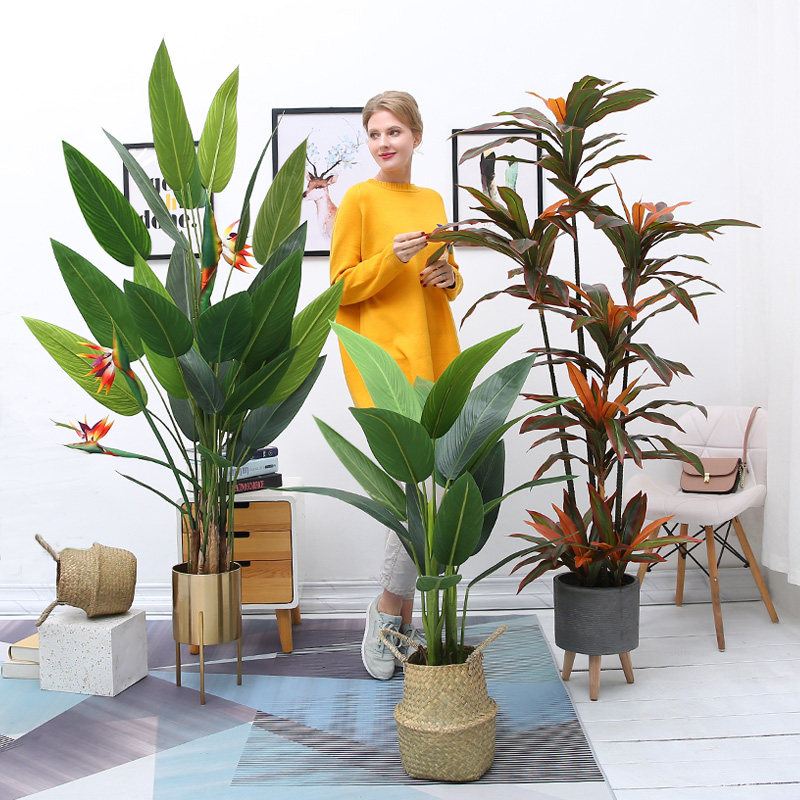 北欧ins风仿真绿植吉祥鸟摆件创意假花盆栽大型植物室内装饰假树