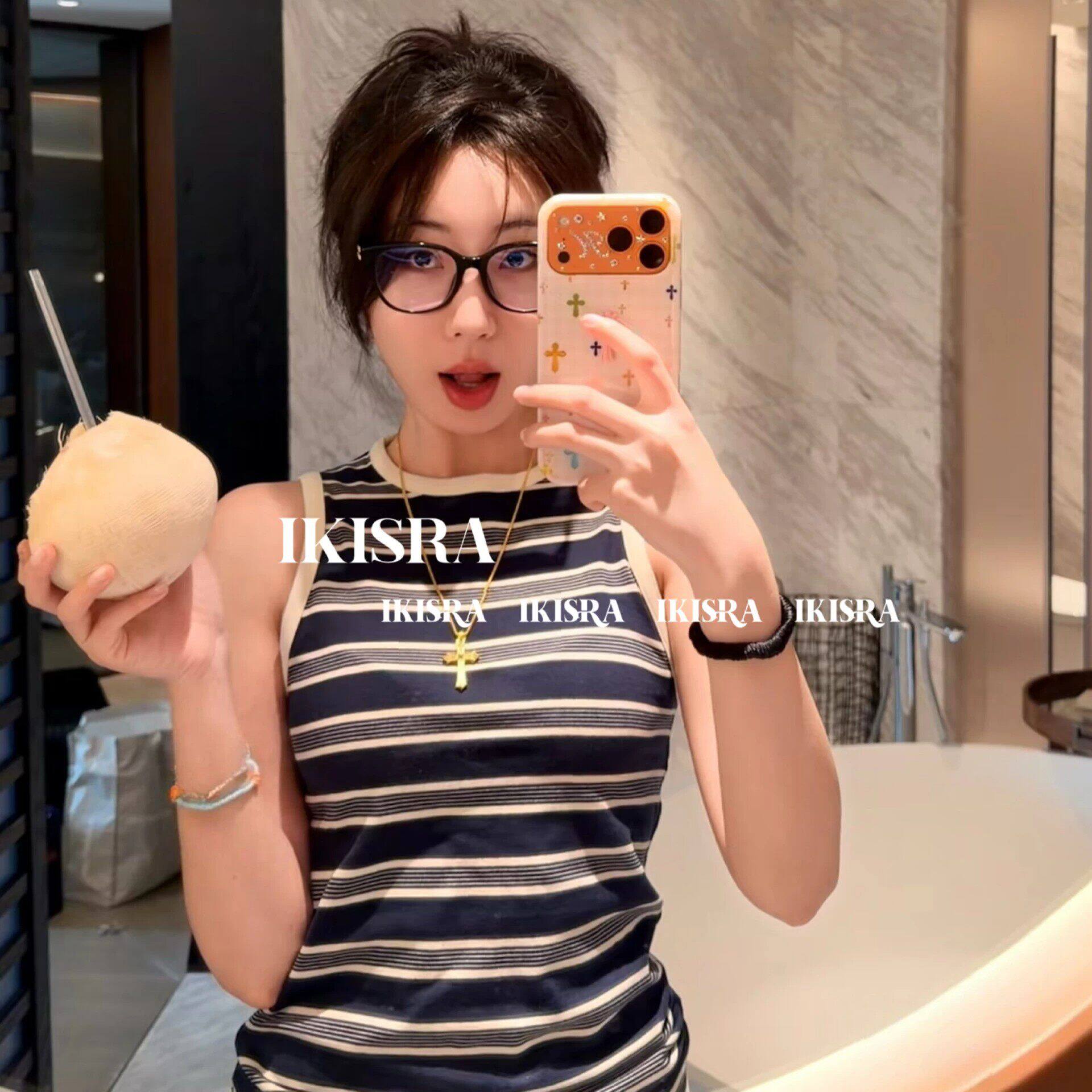 cece 5/10 经典系列！出口国际外单 杨树林无袖条纹背心修身T恤女
