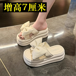 蝴蝶结拖鞋 小个子增高沙滩鞋 品牌专柜 2025夏新款 松糕凉拖鞋 时尚
