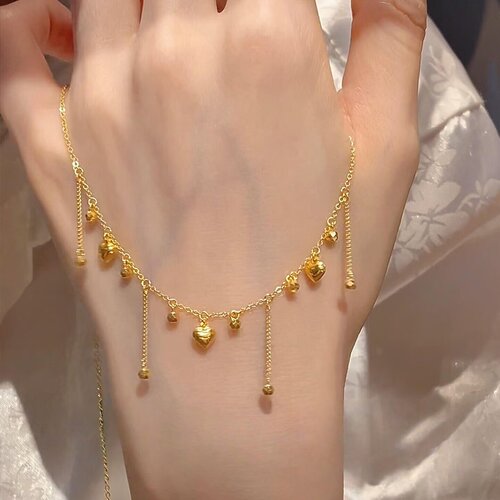 轻奢金色爱心水滴多流苏项链女