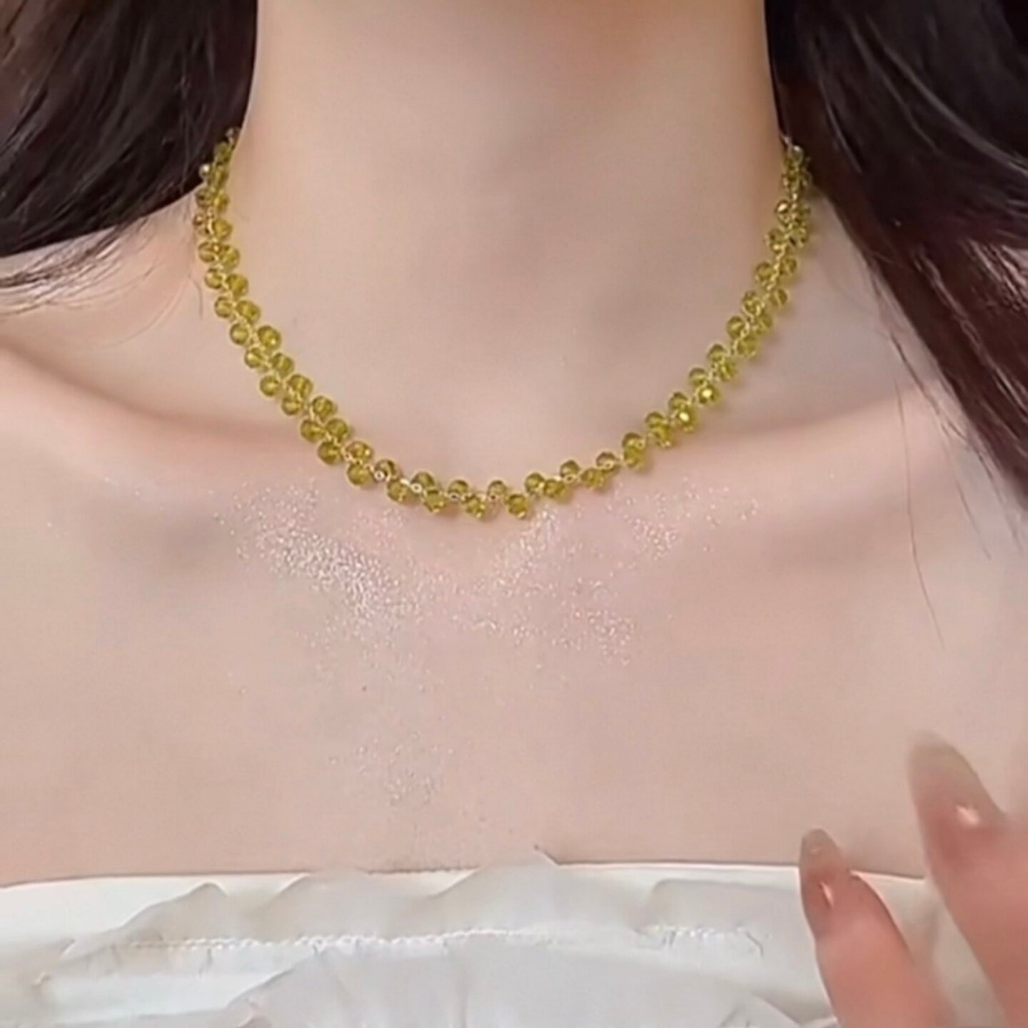 绿色水晶可抽拉调节项链女