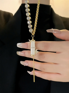 设计感猫眼石竹节项链女长款气质高级感秋冬网红毛衣卫衣挂件配饰