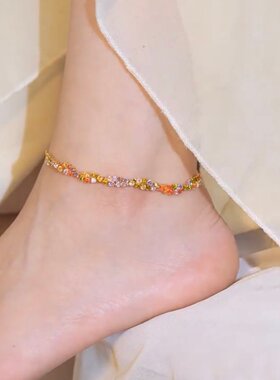 设计感彩色锆石脚链女