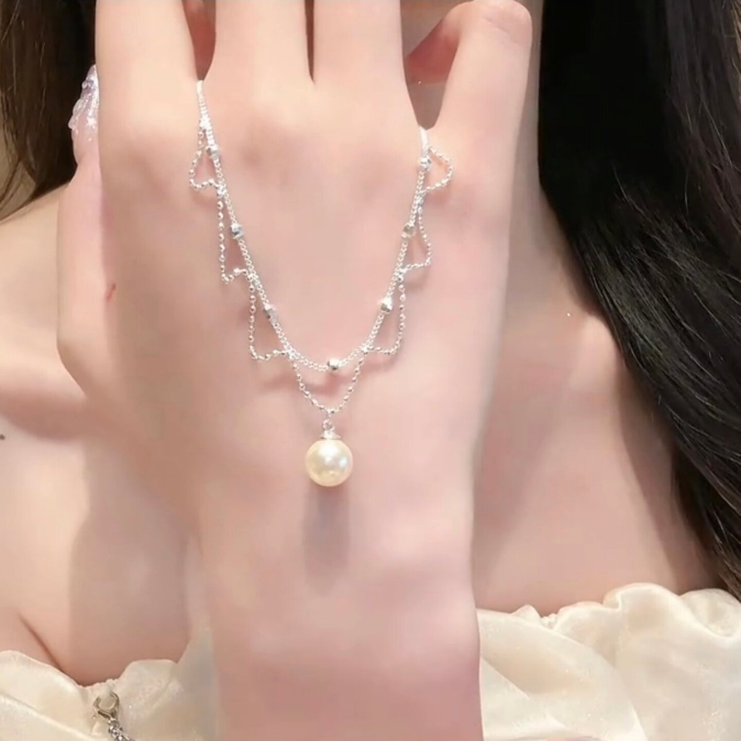 法式轻奢蕾丝珠珠吊坠项链女气质百搭高级感锁骨链颈链清冷感颈链