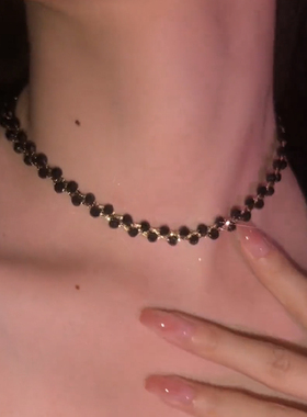 轻奢高级感黑水晶颈链锁骨项链