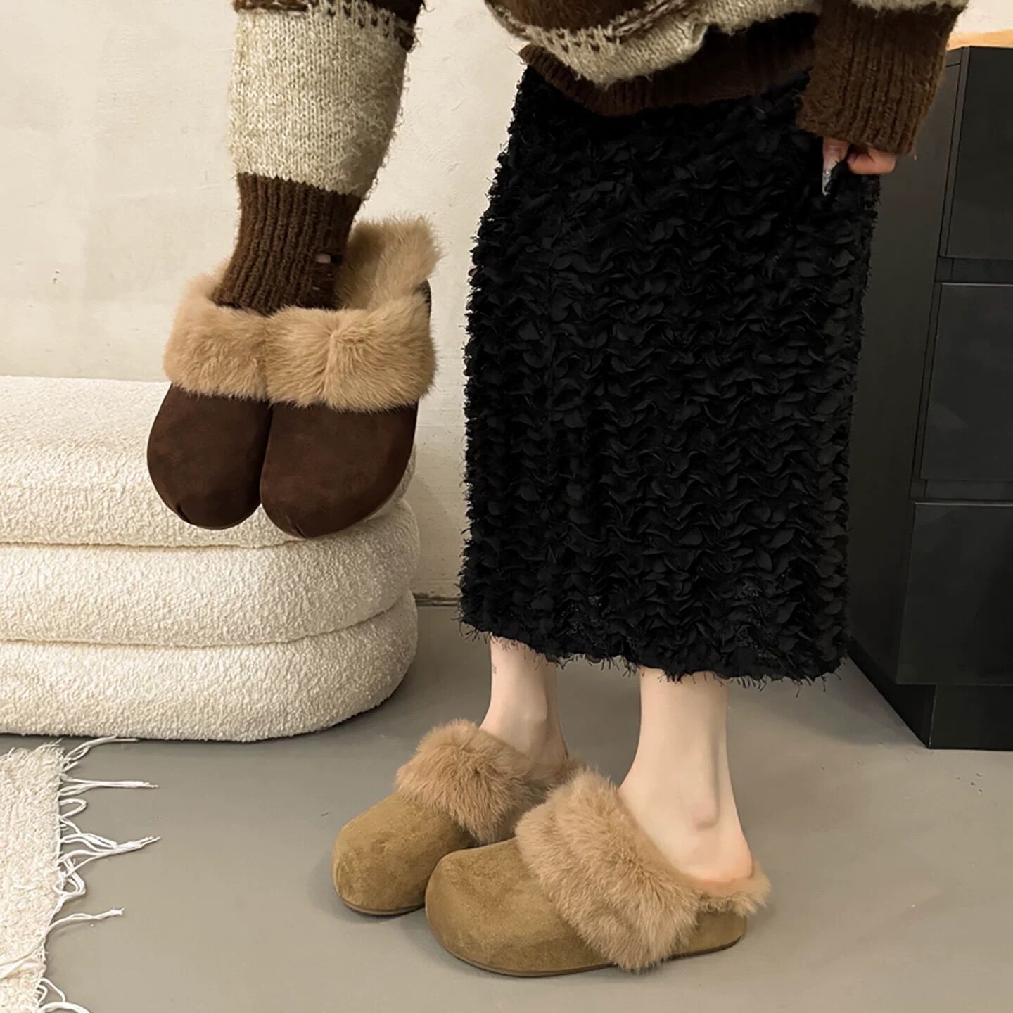 复古文艺风玛丽珍包头半拖鞋女外穿懒人一脚蹬丑萌软皮学生勃肯鞋