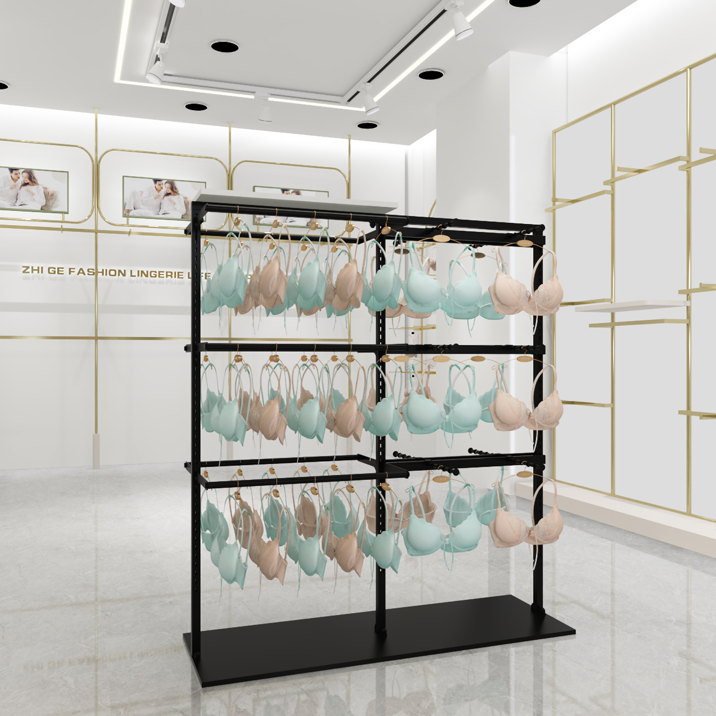 内衣展示架黑色内裤多层落地式货架展示柜商场店铺专用双面中岛架