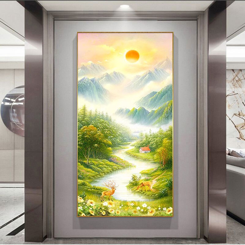 源远流长山水2026满钻新款玄关现代高级旭日东升点钻十字绣钻石绣