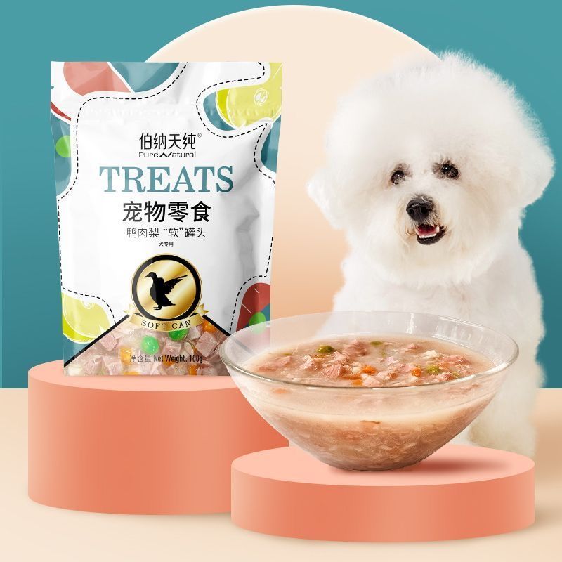 伯纳天纯狗软罐头宠物零食狗罐头鸭肉梨湿粮包拌粮营养补水100g