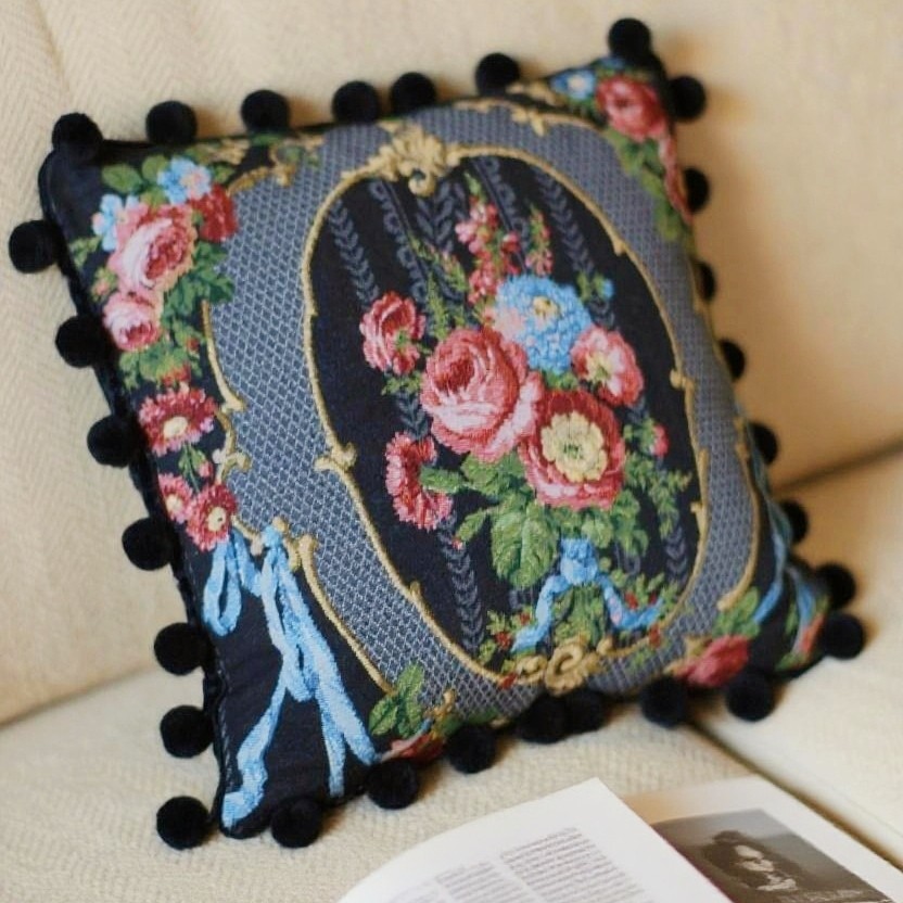 原创法式玫瑰提花沙发抱枕中古复古靠垫套复古欧式氛围感客厅靠枕