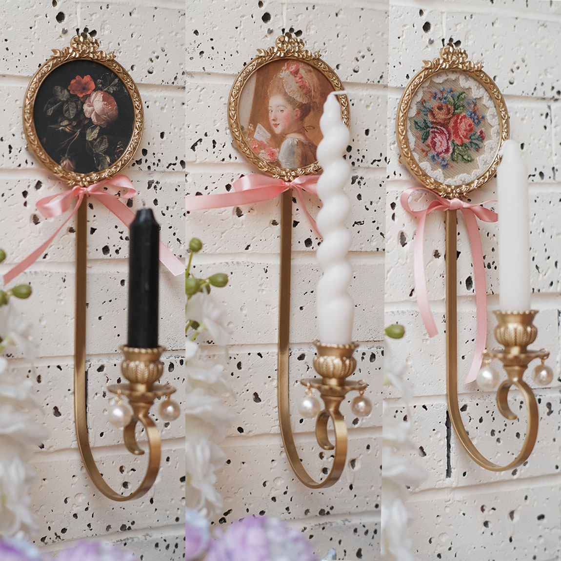 原创复古维多利亚黄铜雕花蝴蝶结烛台法式蜡烛挂件壁挂装饰墙面