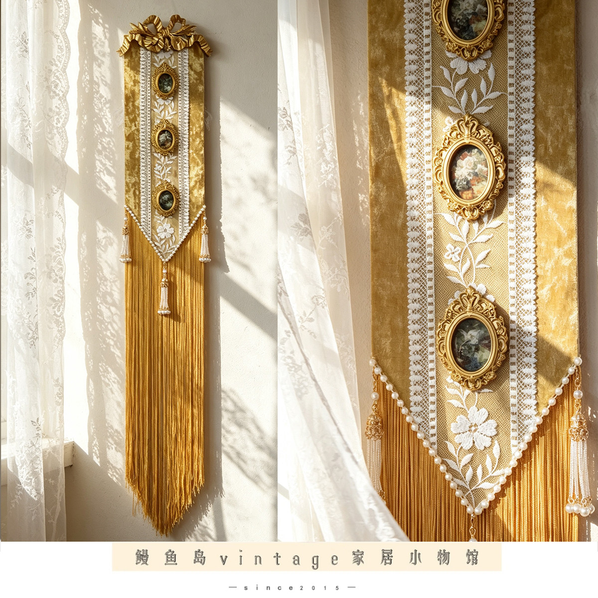中古风法式珍珠蝴蝶结流苏挂画