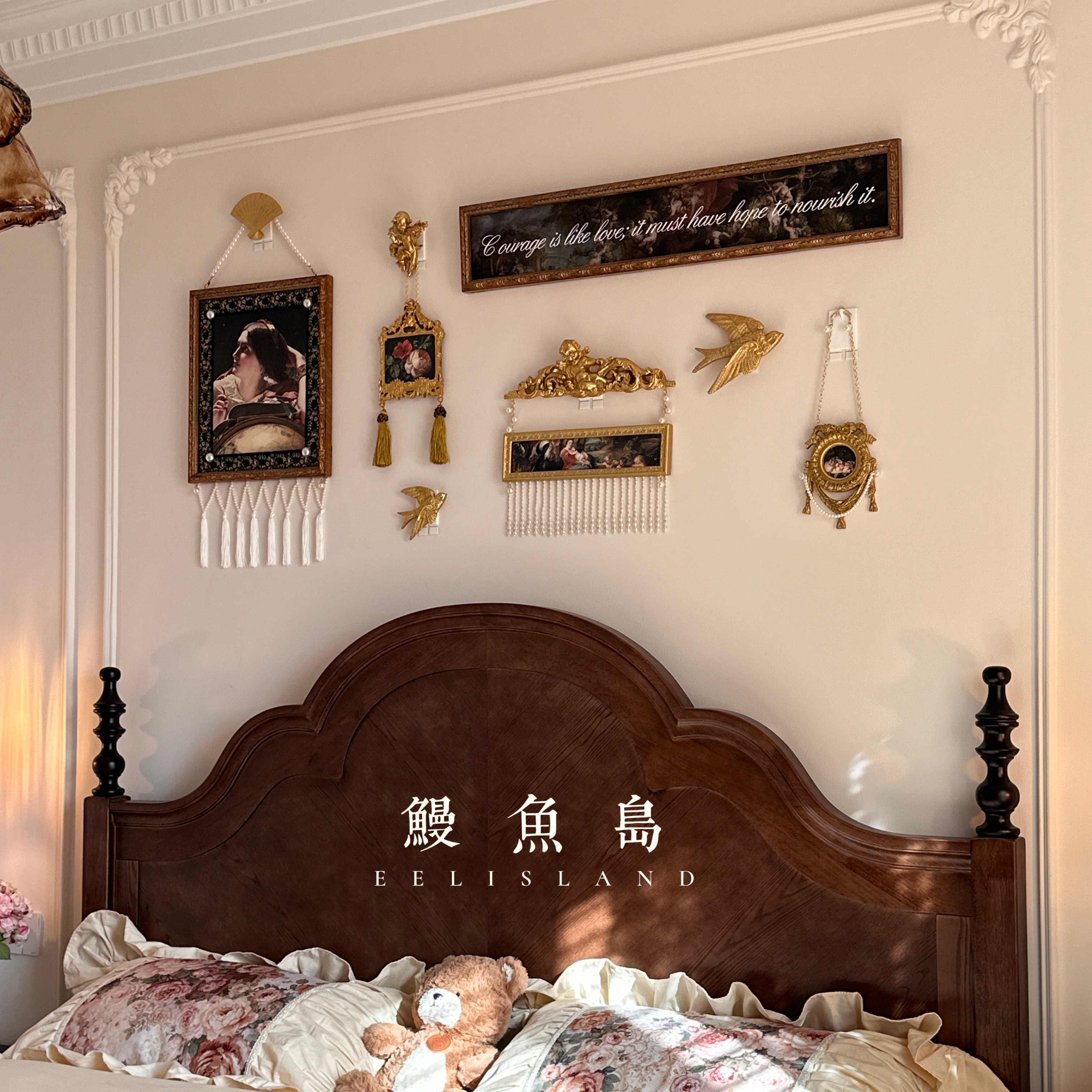 vintage欧式复古客厅天使人物组合鎏金流苏装饰画沙发挂画拼墙画