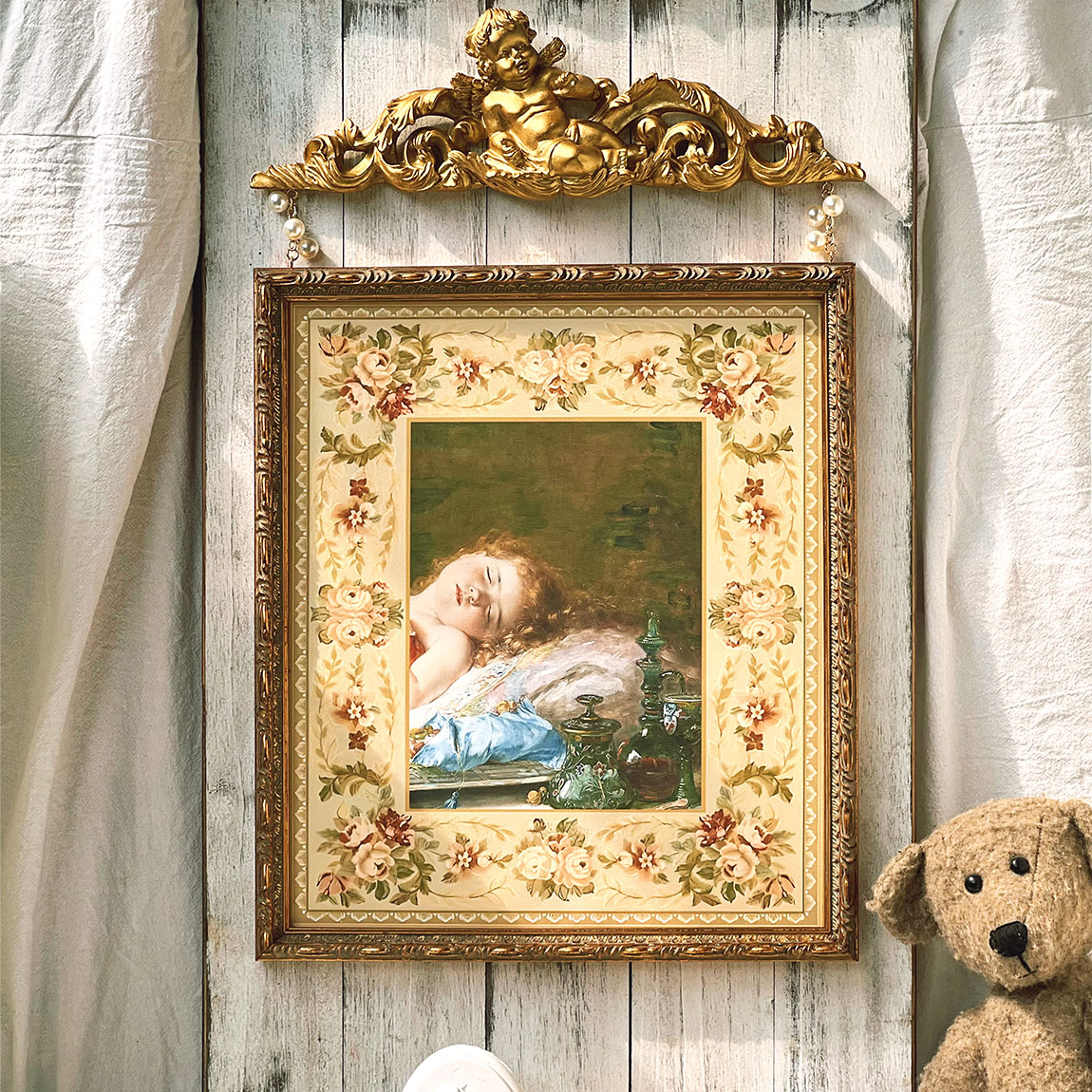 vintage法式复古挂画客厅天使少女小众装饰画墙面挂画拼墙画壁画图片