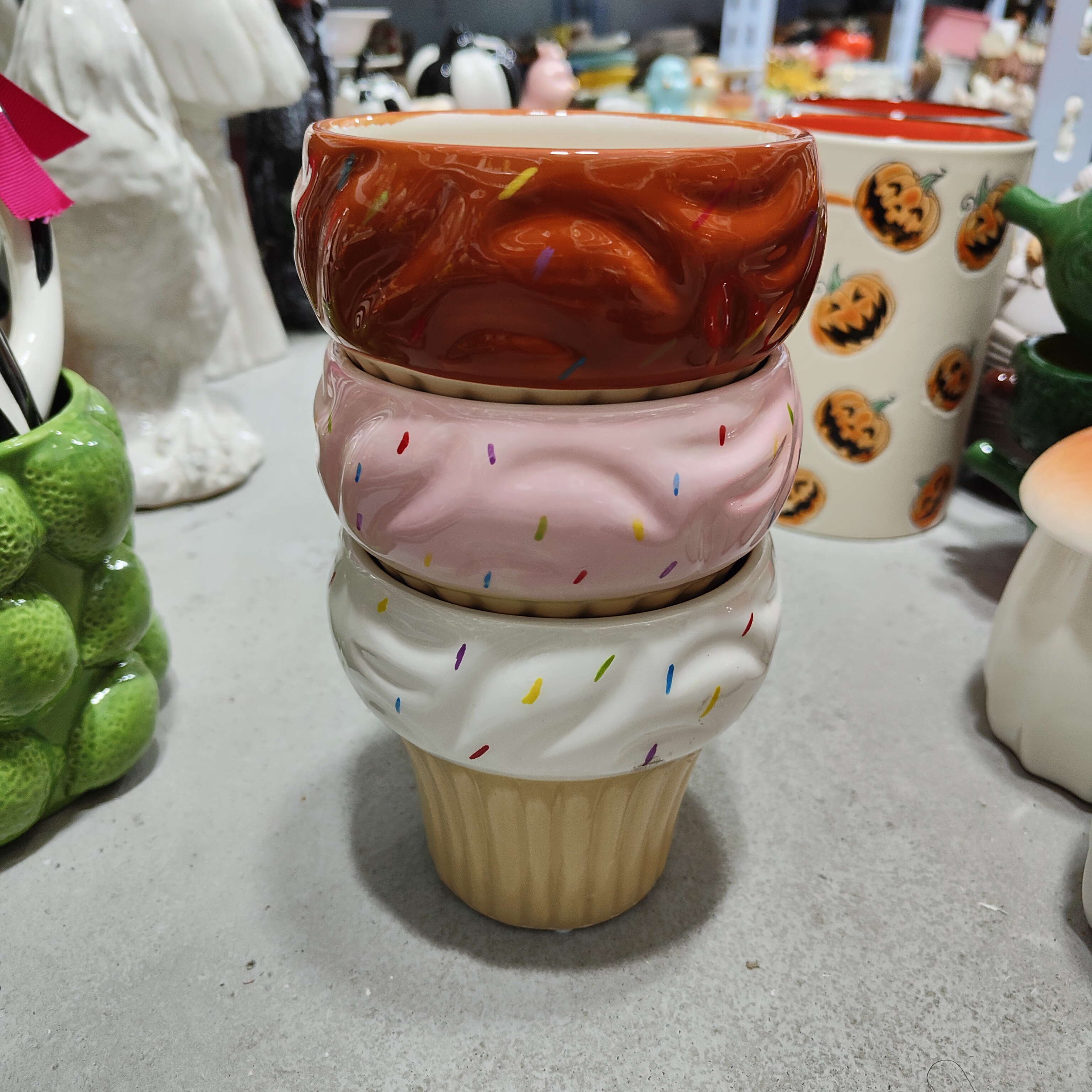 非偏远地区凑满19包邮部分瑕/雪糕甜甜圈糕点盆置物花盆摆件风釉