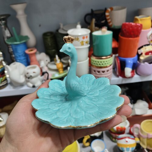 非偏远地区凑满19包邮部分瑕/孔雀描金线陶瓷首饰盘置物碟