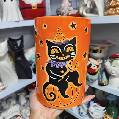 非偏远地区凑满19包邮部分瑕/黑猫万圣节罐子颜色釉面不均
