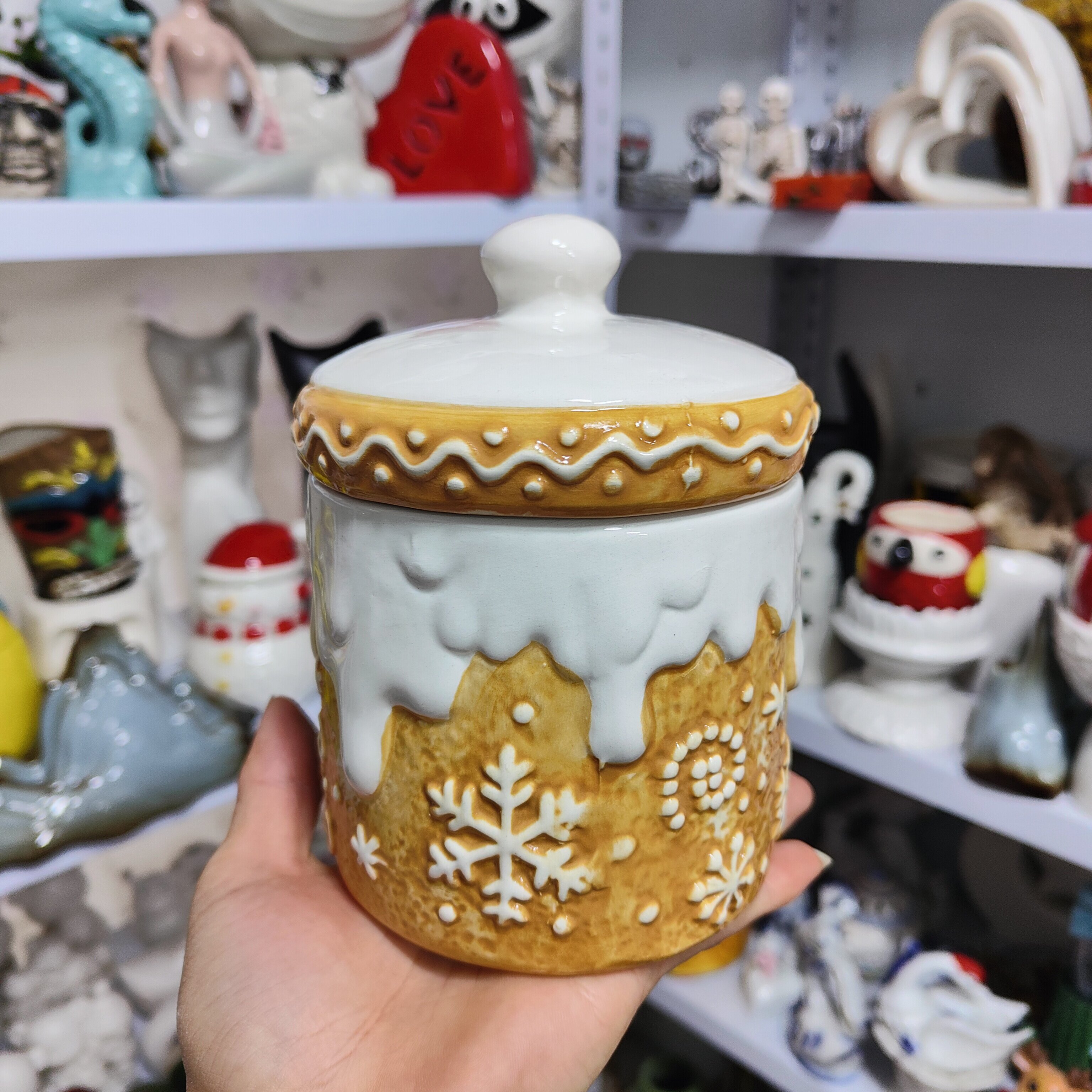 非偏远地区凑满19包邮部分瑕/姜饼雪花置物罐摆件