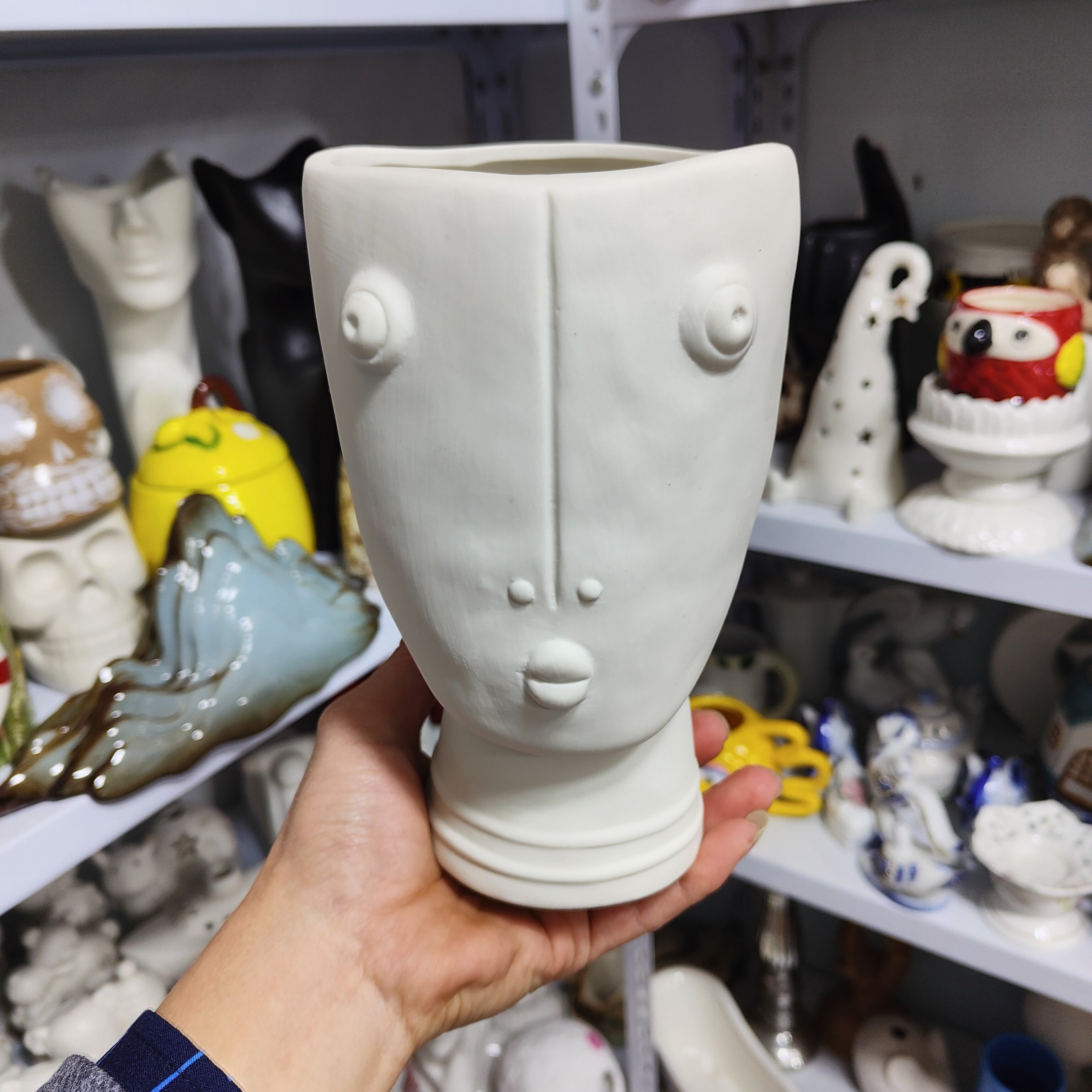 非偏远地区凑满19包邮部分瑕/陶瓷素烧怪脸艺术花瓶约高17.5,家居饰品,婚庆/商业花艺,淘宝优惠券,粉丝福利购,淘宝优惠卷