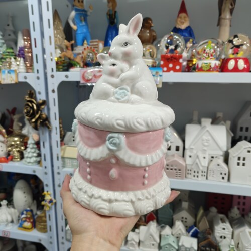 非偏远地区凑满19包邮部分瑕/陶瓷兔子蛋糕置物罐摆件