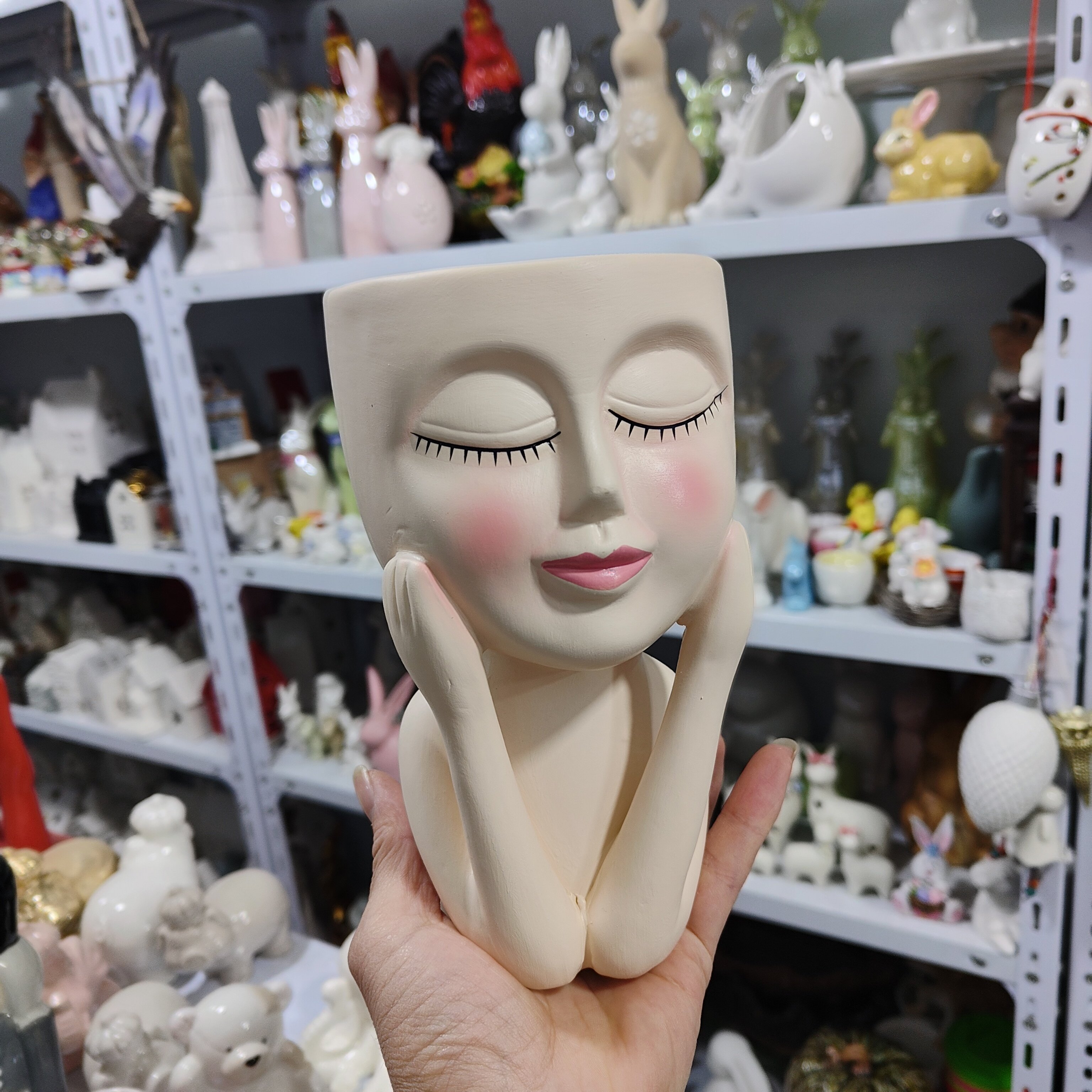 非偏远地区凑满19包邮部分瑕/陶瓷人脸干花瓶约高18,家居饰品,婚庆/商业花艺,淘宝优惠券,粉丝福利购,淘宝优惠卷