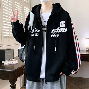 青少年外套男生春秋季学生帅气连帽开衫卫衣潮牌宽松运动休闲夹克
