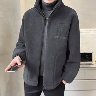 宽松加肥大码 皮毛一体绒男装 羊羔毛潮 2024新款 颗粒绒外套男秋冬季