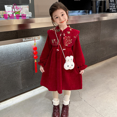 新中式汉服女童加绒连衣裙拜年服