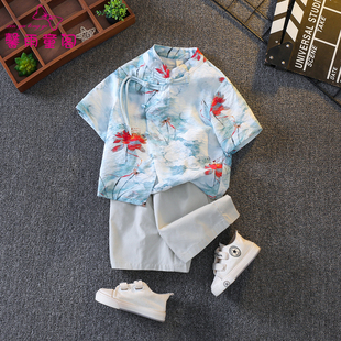 新中式小哪吒汉服男童夏季薄款宝宝唐装儿童国风套装帅气男孩古装