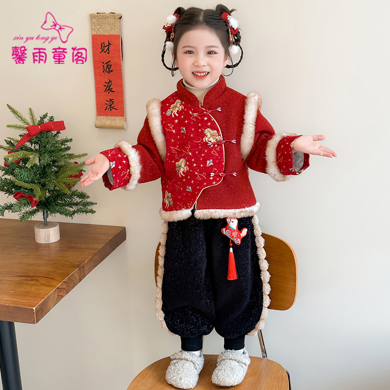 女童拜年服套装冬新中式国风唐装