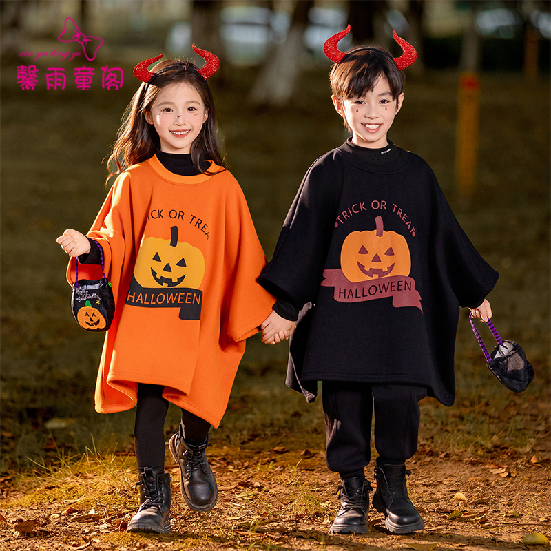 万圣节儿童男女童秋冬加绒南瓜衫