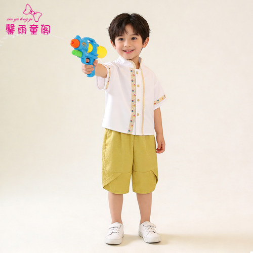 傣族服夏季儿童汉服男童国风套装
