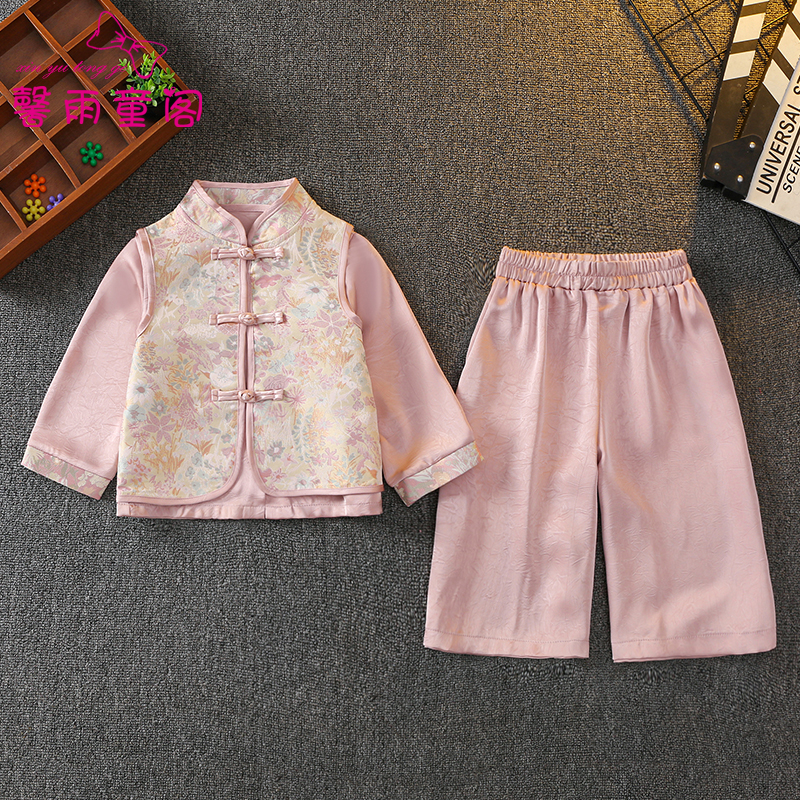 女童汉服套装国风马甲衬衫唐装