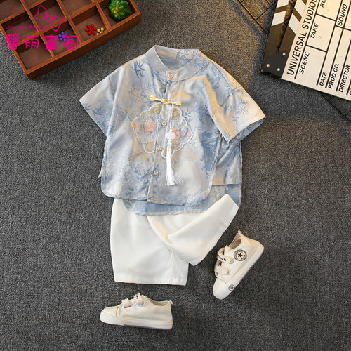 中国古风短袖套装儿童唐装汉服