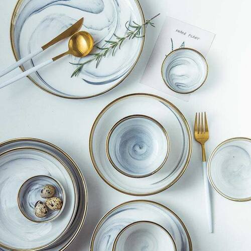 European marble gilt ceramic tableware, plate set