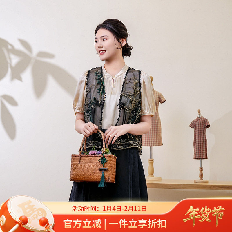 布符黑色复古流苏扣马甲立体重工刺绣中国风日常中式女装,女装/女士精品,马夹,淘宝优惠券,粉丝福利购,淘宝优惠卷