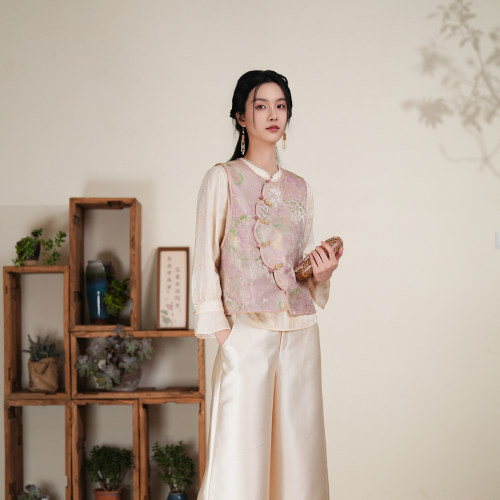 布符新中式织金偏襟花瓣马甲温婉